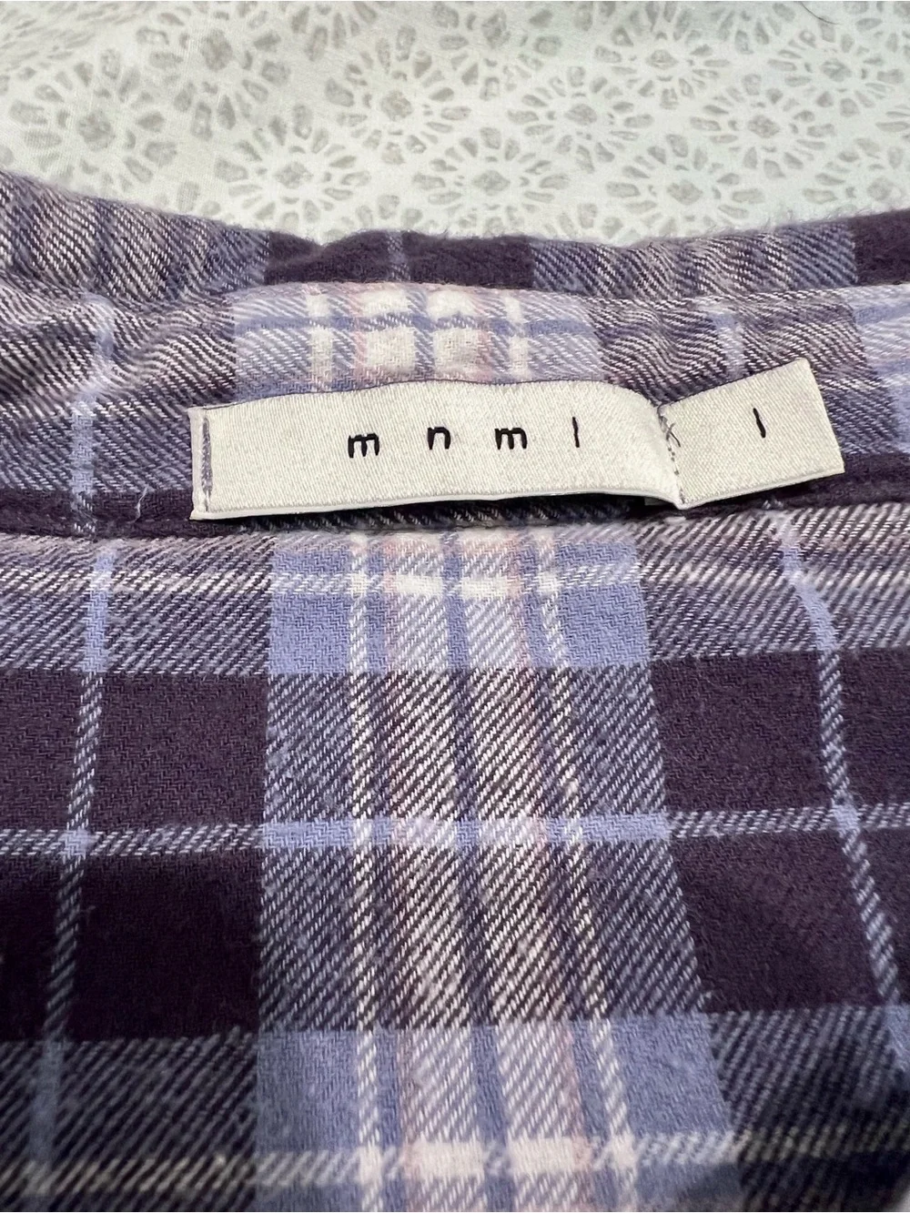 MNML flannel shirt — blue/black/white plaid, size L, 100% cotton Chrome Buttons